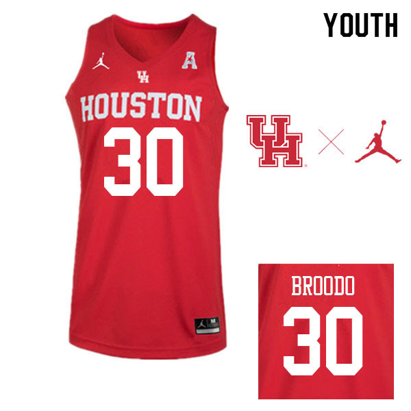 Jordan Brand Youth #30 Caleb Broodo Houston Cougars College Basketball Jerseys Sale-Red